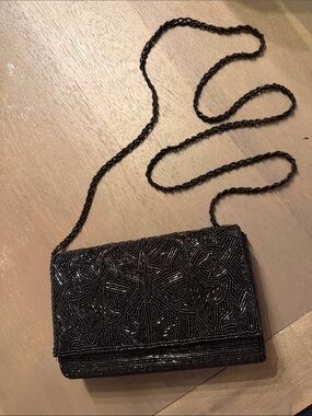 Black Beaded Evening Crossbody Bag